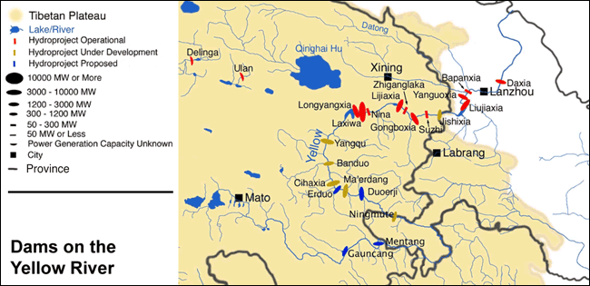 map of Yellow River dams